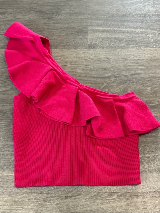Express Tops - Express NWT Pink One Shoulder Ruffle Ribbed Sweater Knit Top Size XS Fuchsia